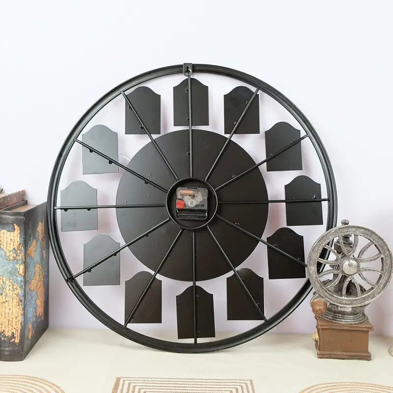 Vintage wall clock displayed in a kitchen with retro decor