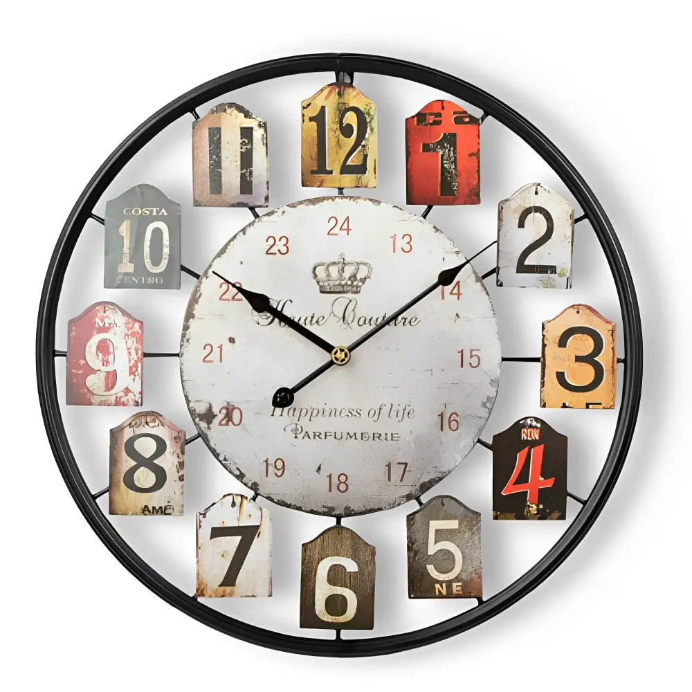 Analog hands detail on silent vintage Parfumerie wall clock