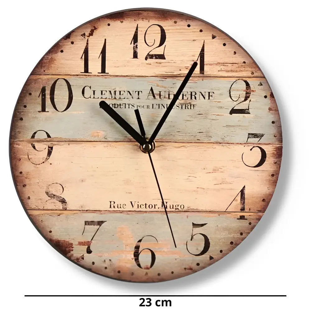 Vintage Rue Victor Hugo Wooden Wall Clock - Silent Sweep