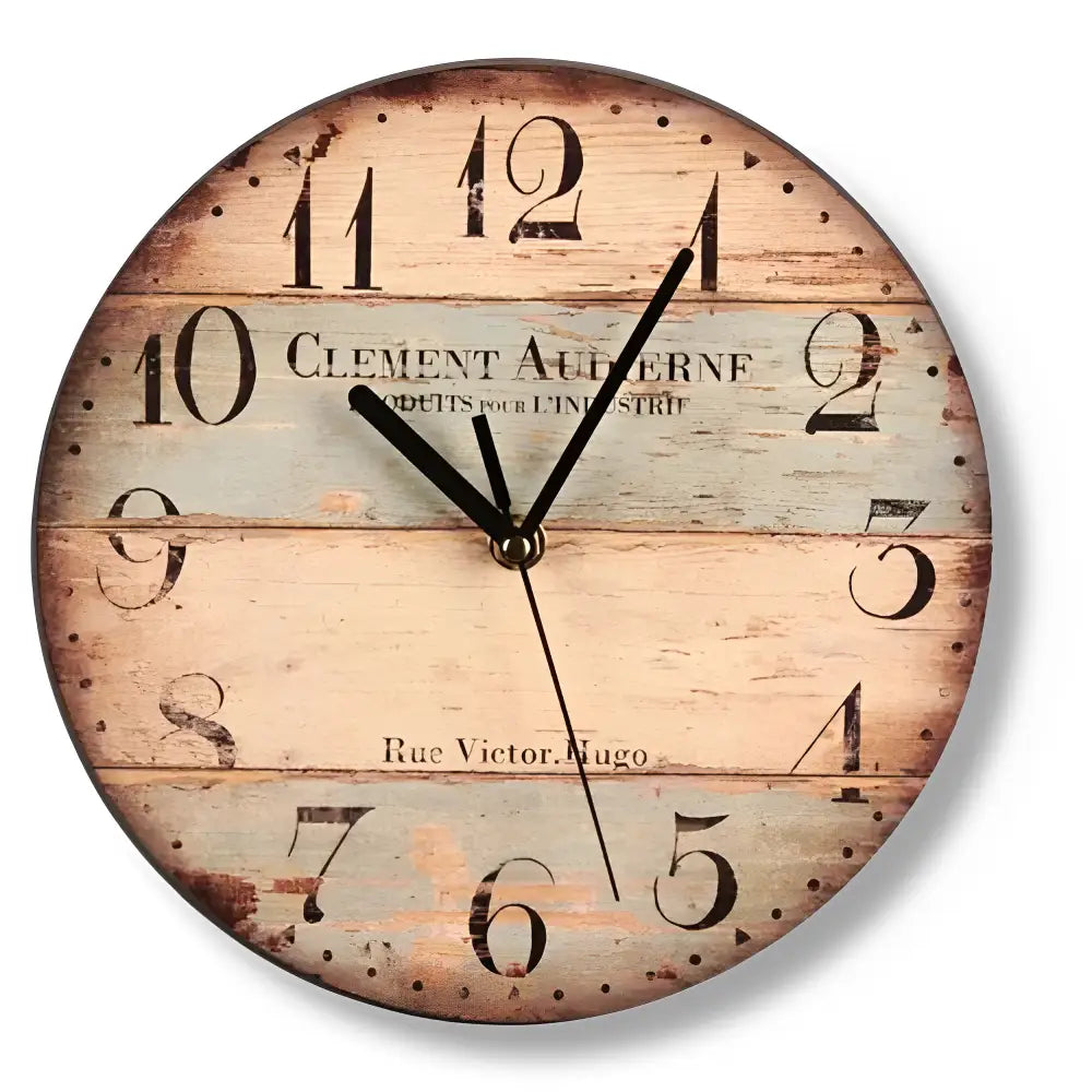 Vintage Rue Victor Hugo Wooden Wall Clock - Silent Sweep