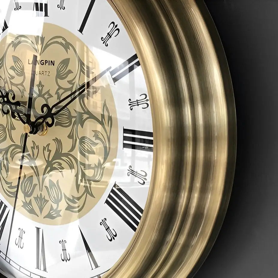 CasaClock vintage wall clock Roman numeral detail shot