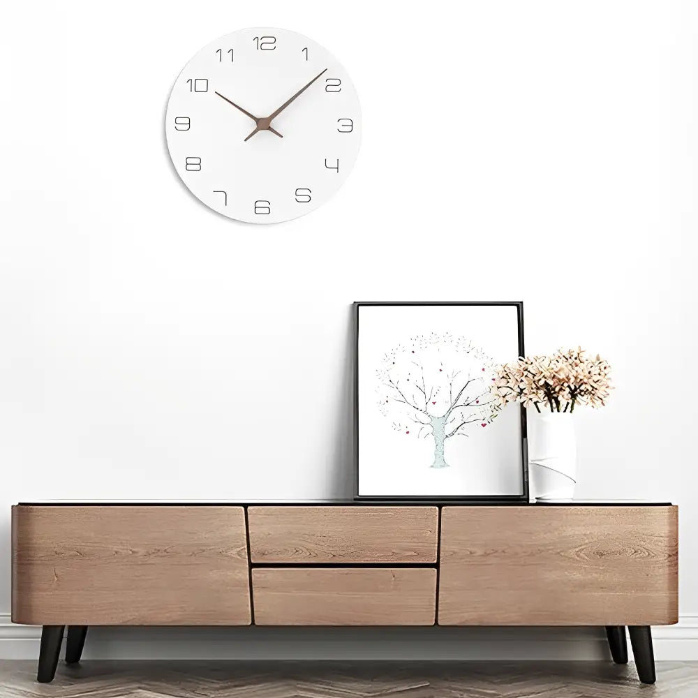 Close-up of white wooden clock face with analog hands
