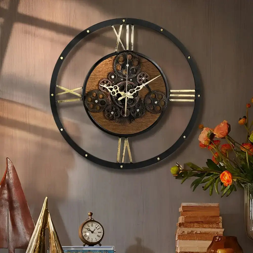 Wood and Metal Wall Clock - wall clock
