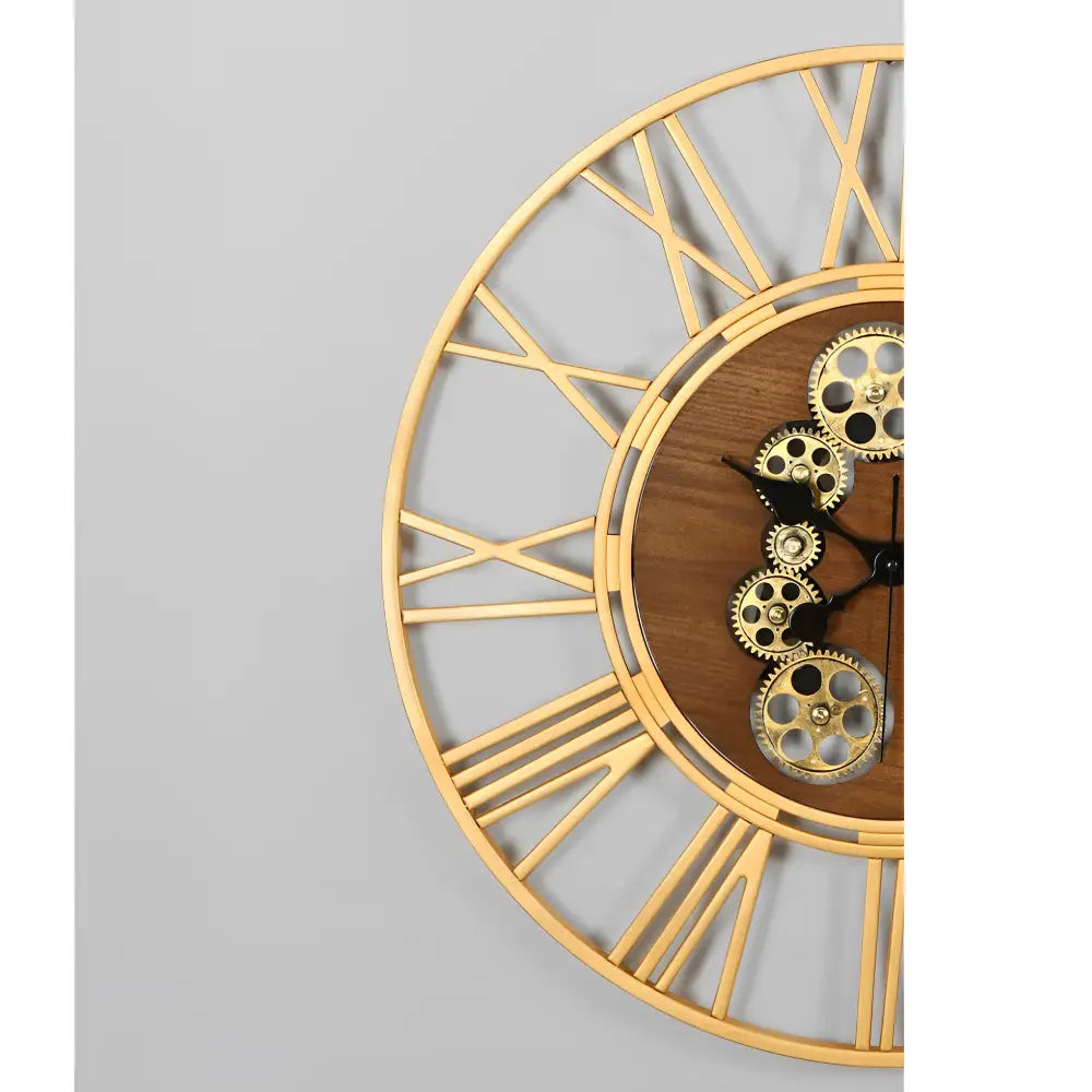 Roman numeral dial on metal and acrylic industrial wall clock