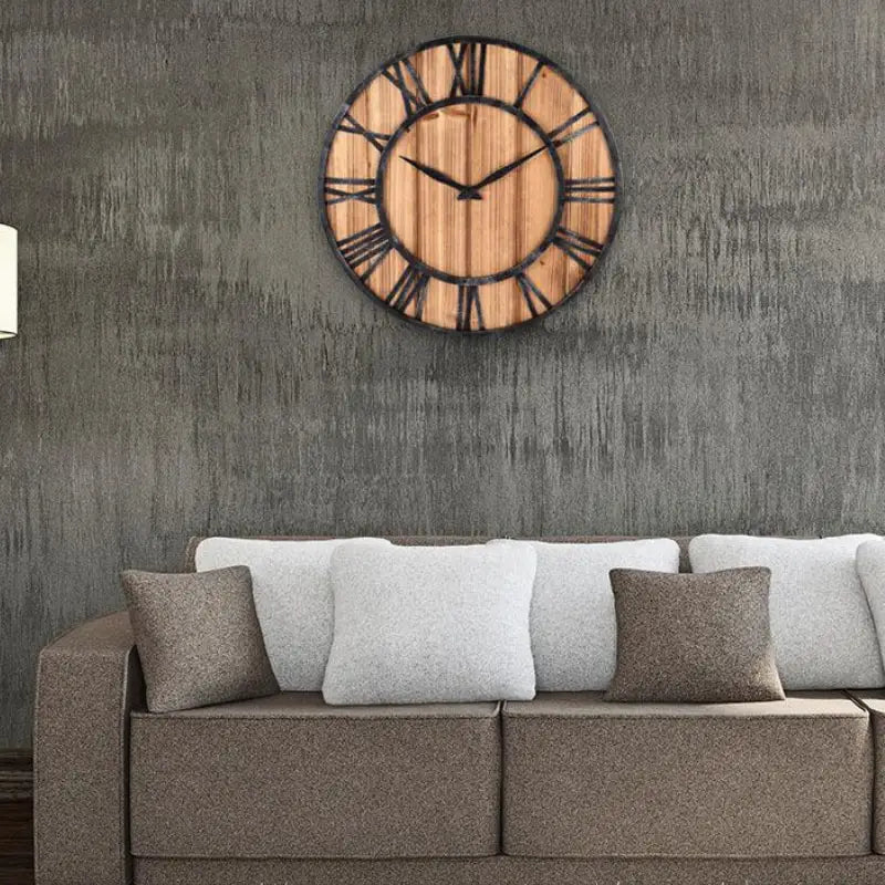 Gray wood finish Roman numeral wall clock with metal accents