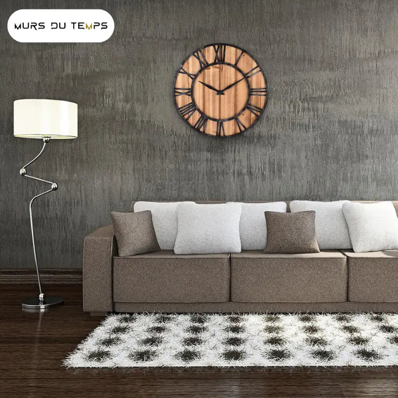 Dark wood wall clock with Roman numerals and silent quartz movement