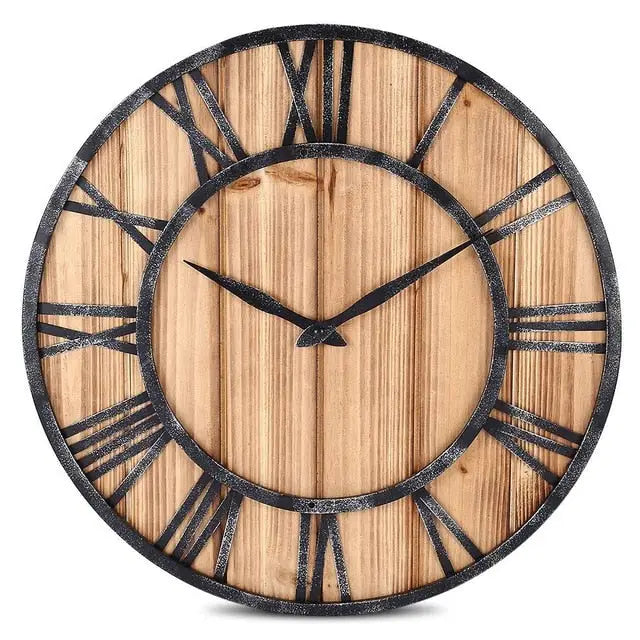 Wood and Metal Wall Clock with Roman Numerals
