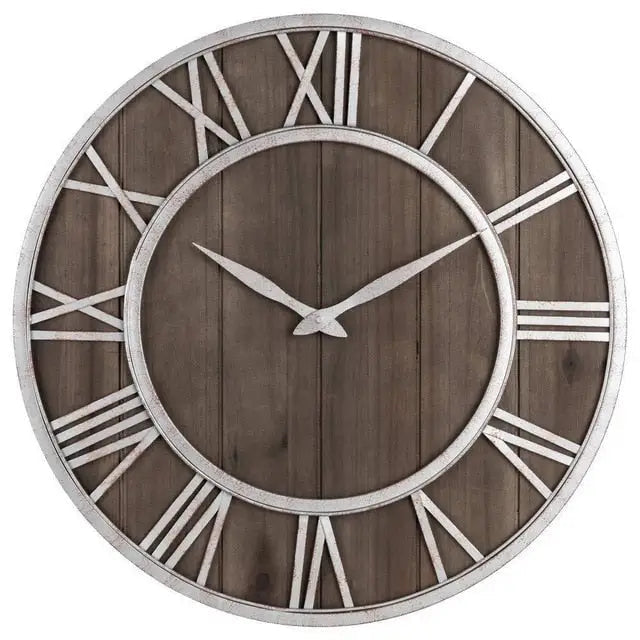 Wood and Metal Wall Clock with Roman Numerals