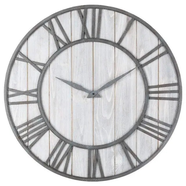 Wood and Metal Wall Clock with Roman Numerals