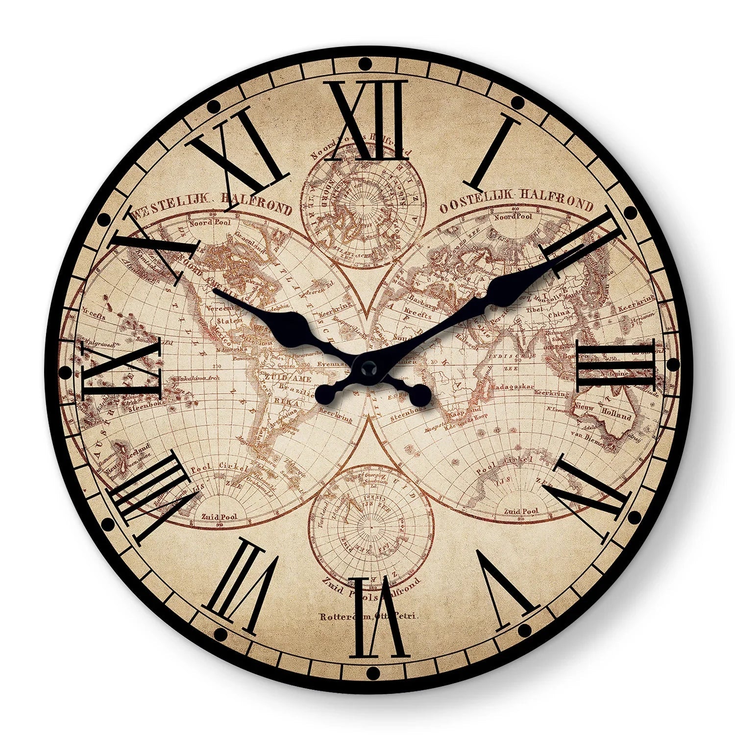 Wooden compass wall clock with natural wood finish and nautical design