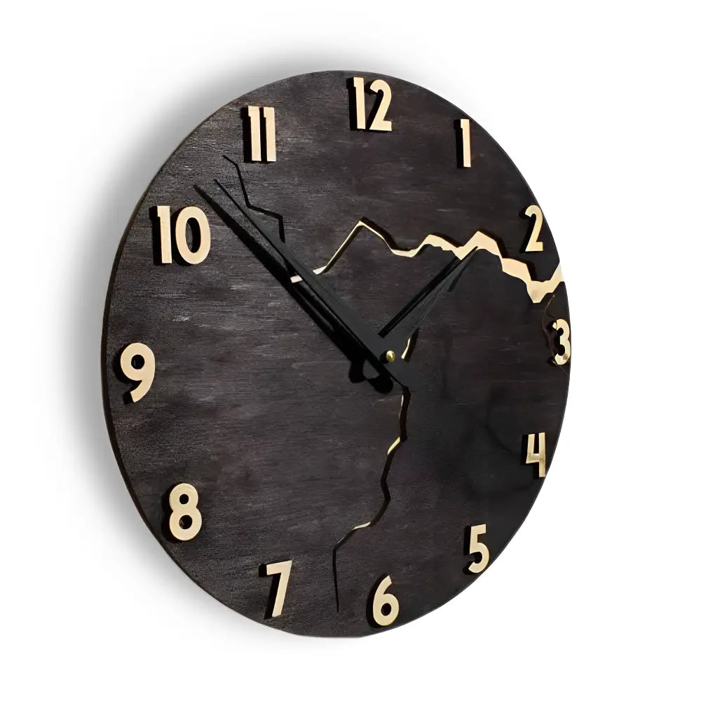 Wooden Design Wall Clock - Crackled Wood Dial, Silent Quartz