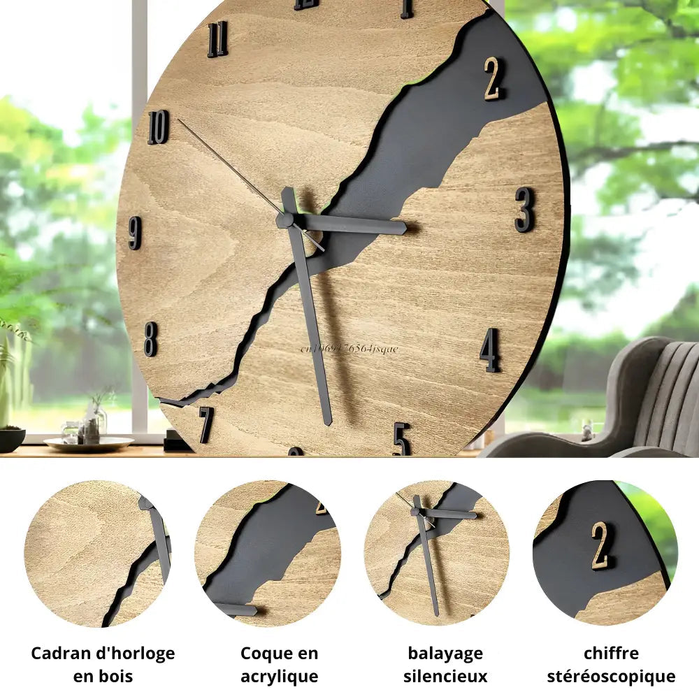 Wooden design wall clock styled in a minimalist home office