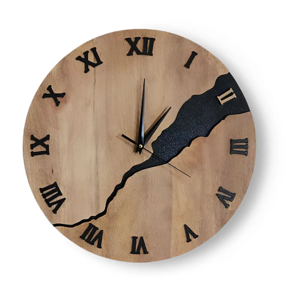Wooden Design Wall Clock - Crackled Wood Dial, Silent Quartz