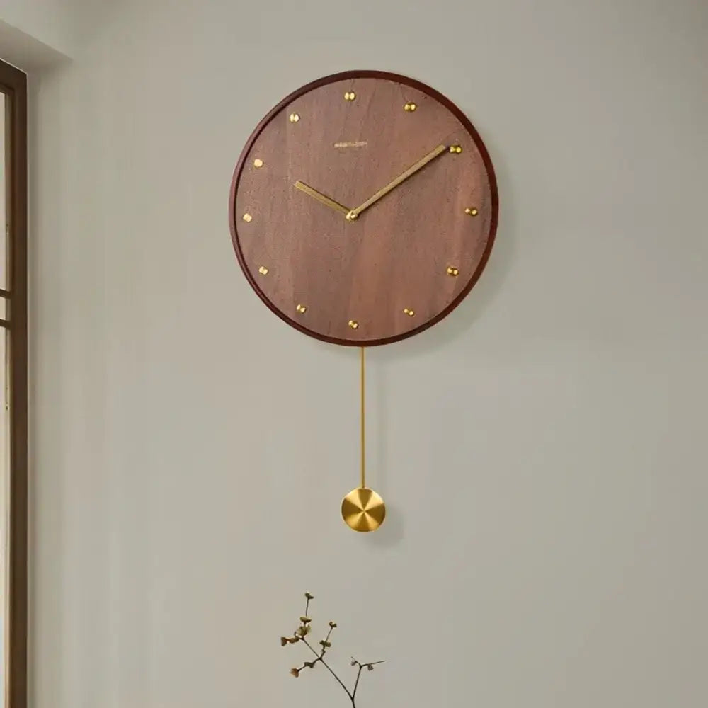 Wooden Pendulum Clock with Brass Accents - wall clock