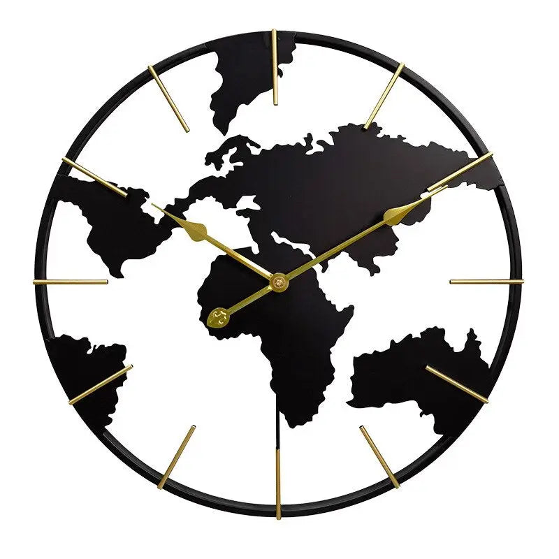 World Map Wall Clock - Silent Metal Dial, 60 cm